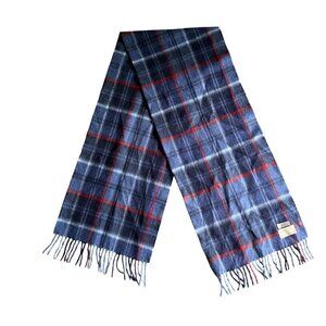 Begg Angora Wool Fringe Check Scarf Women's Blue Red